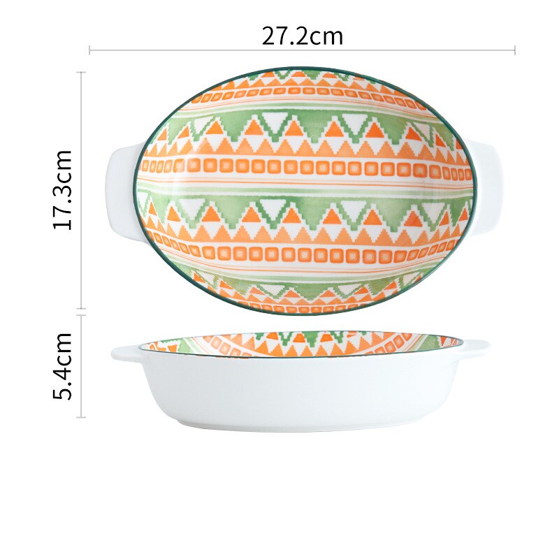 11 Inch Artistic Round Baking Bowl Binaural Cheese Risotto Plate Cutlery Baking Tray Plates for Food Christmas Plate: J