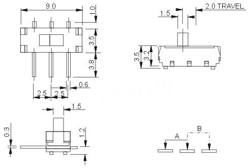 Three Pins Micro Mini Toggle Slide Switch Electrical 3 Pin MSK-12D19(1P2T) Gear Fluctuation Power Supply