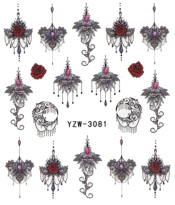 1 pieza de calcomanías para uñas, pegatinas de transferencia de agua, flores románticas, rosas, marcas de agua, deslizador, decoración de uñas, manicura: YZW3081