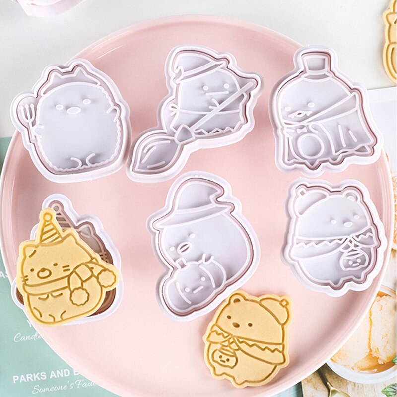 3Pcs Cookie Stempel Biscuit Mold 3D Plunger Halloween/Kerst Cookie Cutters Diy Bakvorm Kerst Formulieren Voor cookies