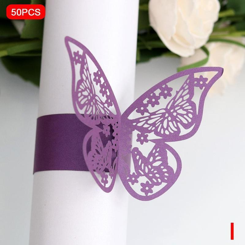 50pcs 13 Colors Hollow Butterfly Napkin Rings Holders Cut Paper Hotel Birthday Wedding Xmas Party Napkins Rings Holders: I