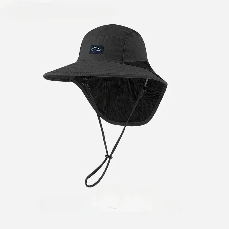 Zomerhoed met brede rand, petten met nekbescherming, unisex bucket hats, outdoor zonneklep, sneldrogende panamahoed, zonnebrandcrème, pet voor vissen en wandelen.: Donkergrijs