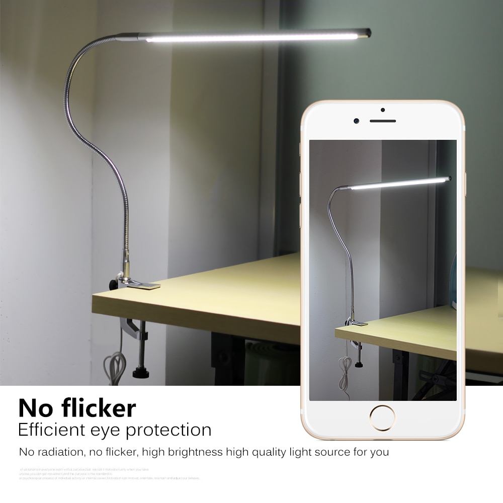 Langarm bordlampe 48 leds klipsmontert kontor ledet skrivebordslampe usb leselys ødu beskytte klemme bok lys