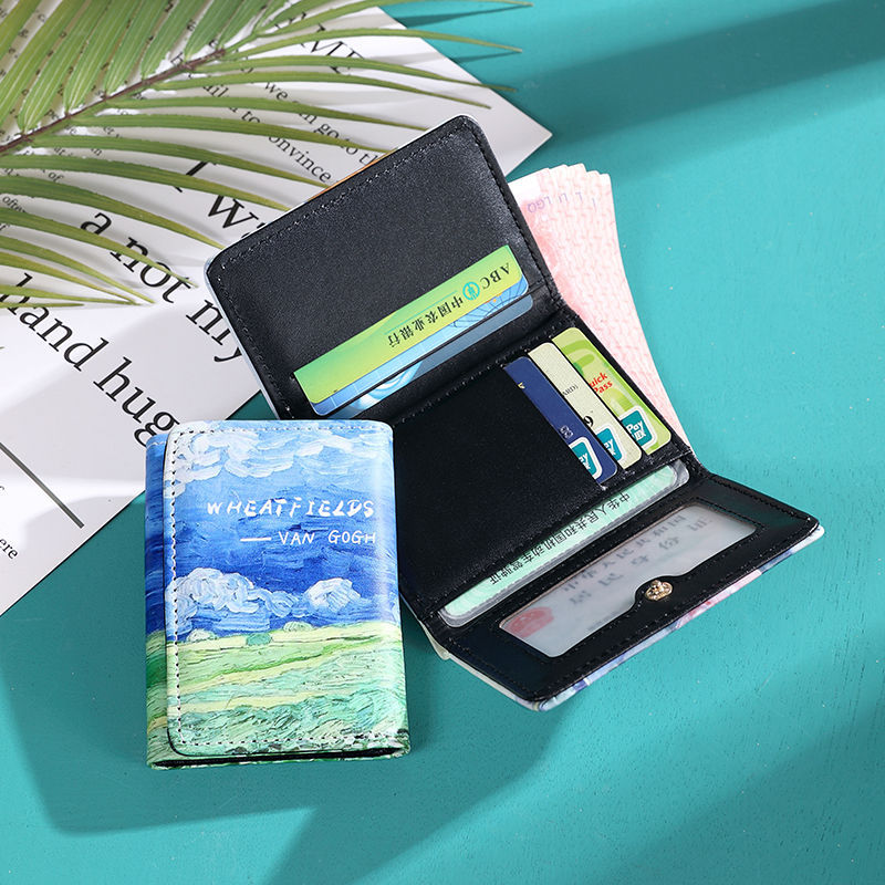 Van Gogh Painting Pattern Wallet Women Folding Leather Short Wallets Niche Bank Credit Card Holder Girl's Purse