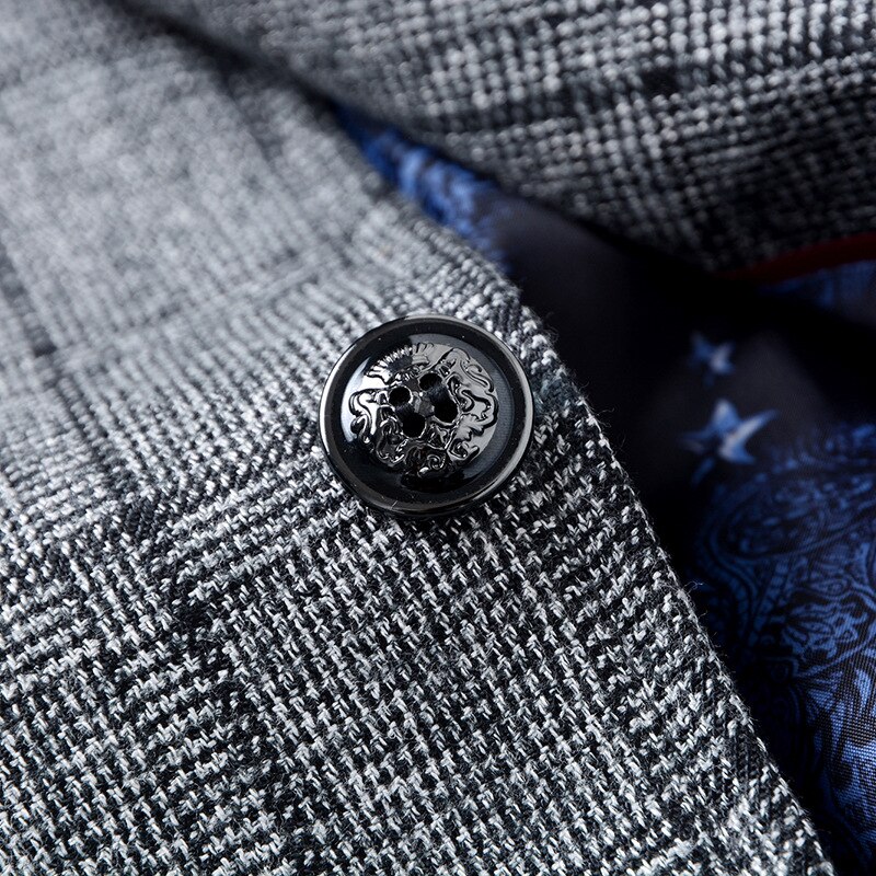 Brand Men's Business Casual Blazer Jacket Slim Gray Plaid Business Dress Suit Coats Male Formal Work Party Clothing