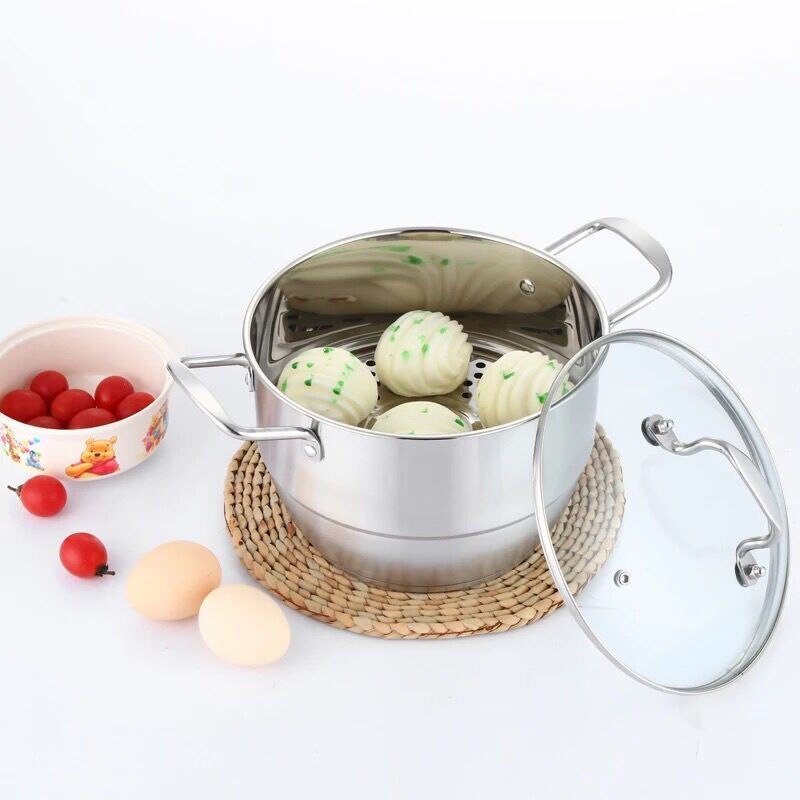 Stainless Steel Pot Small Steamer Double Thickening Cooking Dual-use Pot One or Two Layer Soup Pot Stew Pot Steamer Pot Bamboo