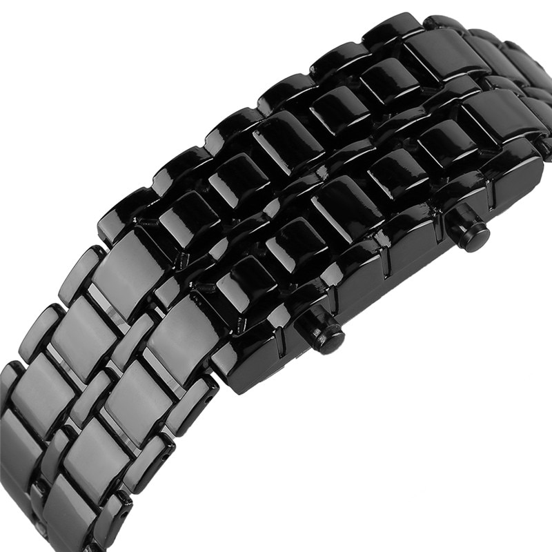 TIke Toker Mode Zwarte Volledige Metalen Digitale Lava Polshorloge Iron Metalen Rode LED Samurai voor Mannen Boy Sport Eenvoudige Wathes