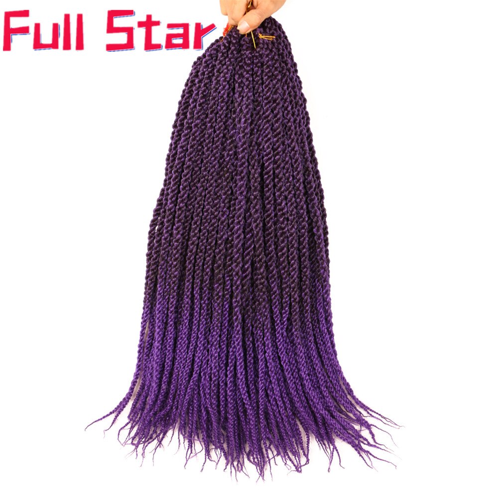 Full Star-extensiones de cabello para mujer, 22 ", 3D Cubic Twist, trenzas de ganchillo, 12 hebras, degradado, insecto negro, pelo trenzado sintético: T1B / púrpura
