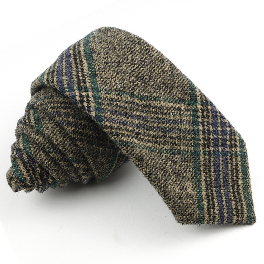 Cravate élégante en laine pour hommes, faite à la main, rayée, couleur kaki, col en coton, pour mariage, fête d'affaires, costume, chemise, accessoire: Or