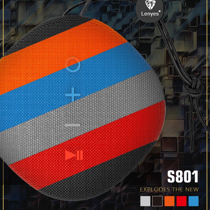 Lenyes Traveller Bluetooth Speakers Outdoor V4.0 Speaker Waterproof IPX6 Portable Wireless 6W Stereo Bass Shower Subwoofer S801