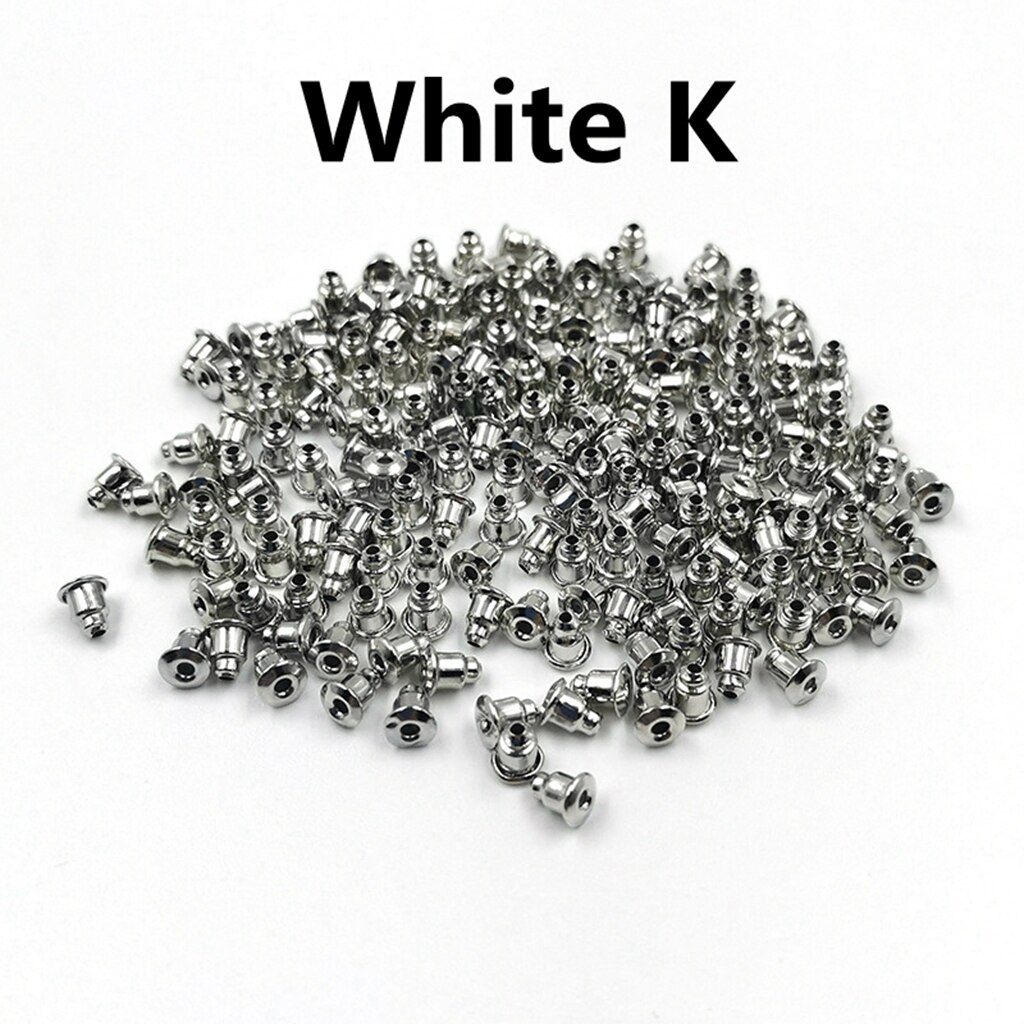 200 Pcs/Lot Bullet Earring Backs PlugDIY Blocked Caps Earring Accessories Stopper Scrolls Jewelry Findings: White K