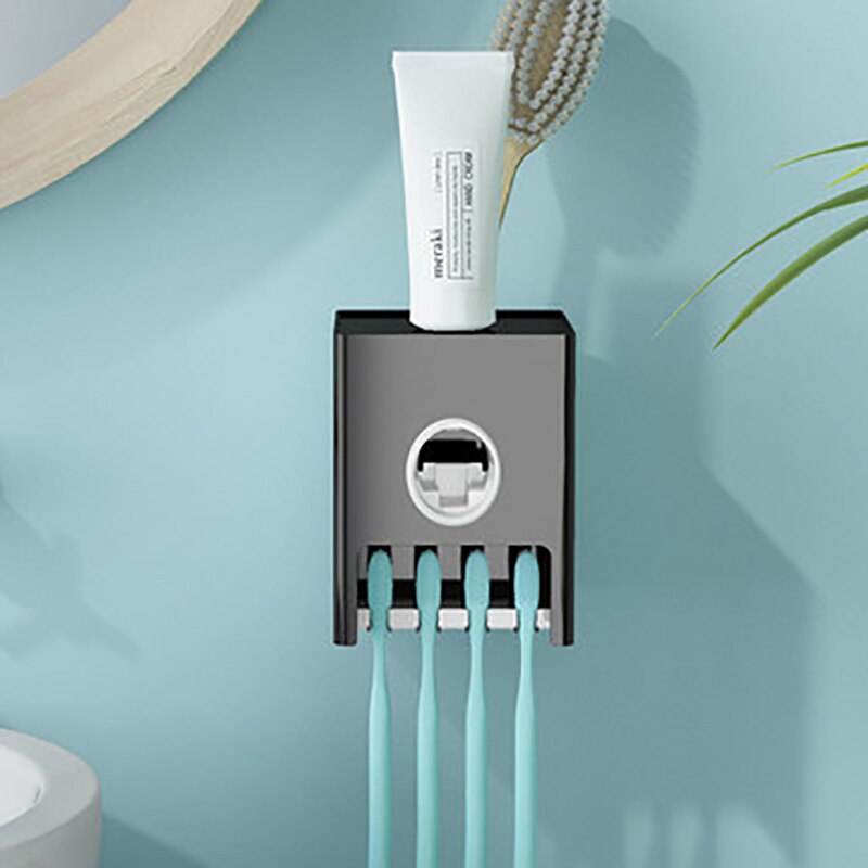 1Pc Automatic Toothpaste Dispenser Household Toothbrush Holder Toothpaste Squeezer Wall Mount Stand Rack Bathroom Accessories: Black