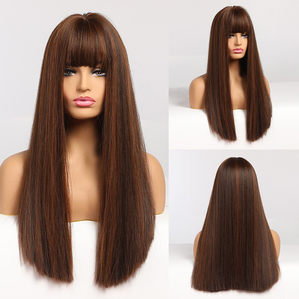 sehr klein LANA Synthetische Haar Perücken mit Pony Lange Gerade Dunkelbraun Perücken für Frauen afro Hohe Temperatur Faser Cosplay Partei perücken: lc308-2