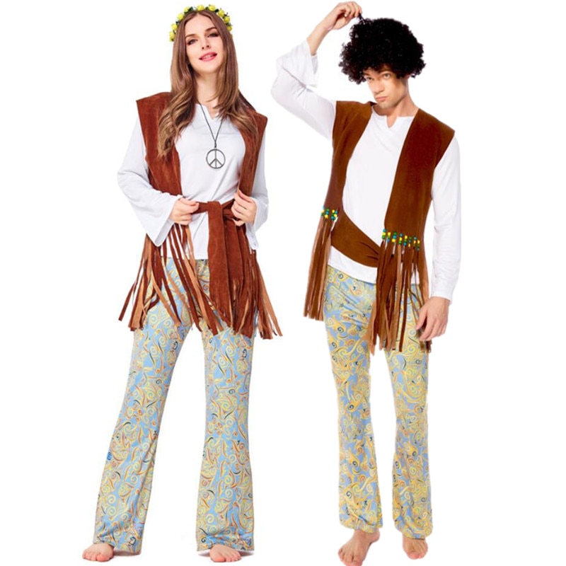 Dame herre hippie kostume amerikanske indfødte kostumer 60s 70s retro fest scenetøj tøj til høne fest par kostumer