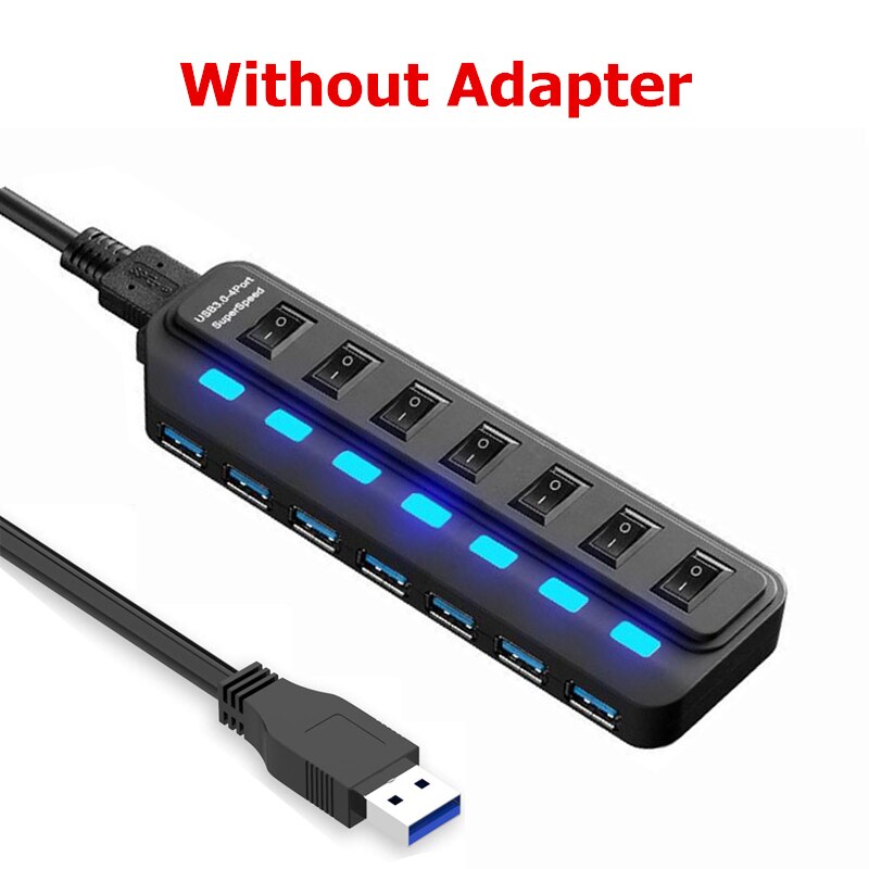 USB 3.0 HUB 4 7 Poort met LED Power Opladen Schakelaar Meerdere USB Splitter High Speed 5 Gbps USB Hab USB-HUB EU VS AU UK Adapter: 7 Ports no adapter