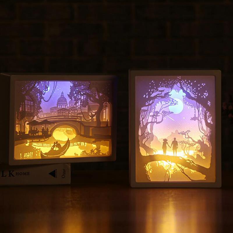 Nachtlampje 3D Led Papier Carving Lampen Papercut Licht Doos Papier Carving Art Night Lights Tafellamp Decoratie