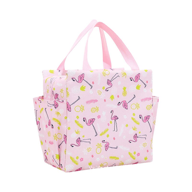 Women's Thermal Food Lunch Bag Frozen Cooler Meal Prep Bag Large Capacity Insulated Lunch Box Waterproof Food Carrier Lunchbox: Pink Flamingo