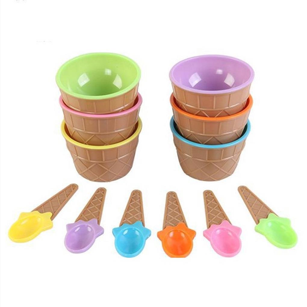 1Set Kids Ice Cream Bowl Spoon Set Durable Children Lovely Dessert Bowl DIY Ice Cream Tools icecream bowl+spoon