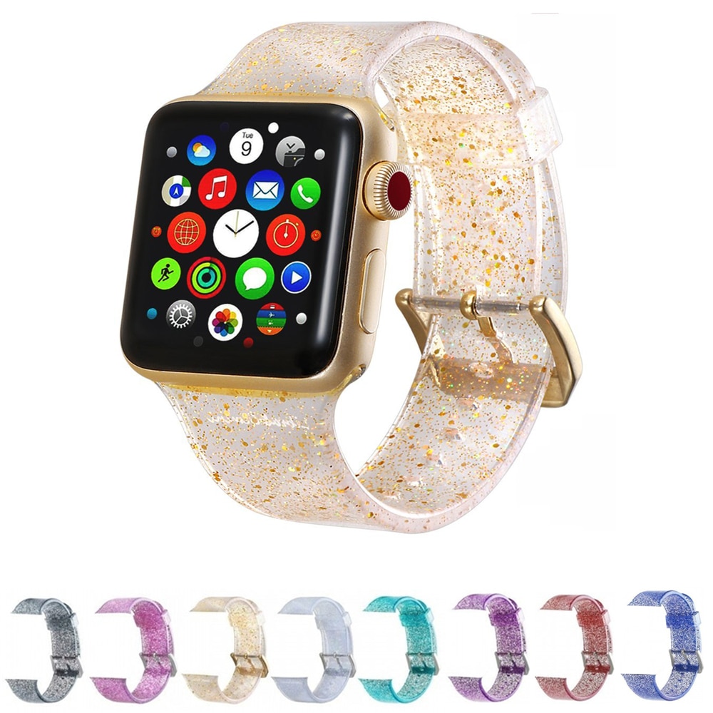 Adjustable Silicone Transparent Glitter Waterproof Band For Apple Watch 38mm 40mm Strap for Apple Watch i-Watch Series 1/2/3/4