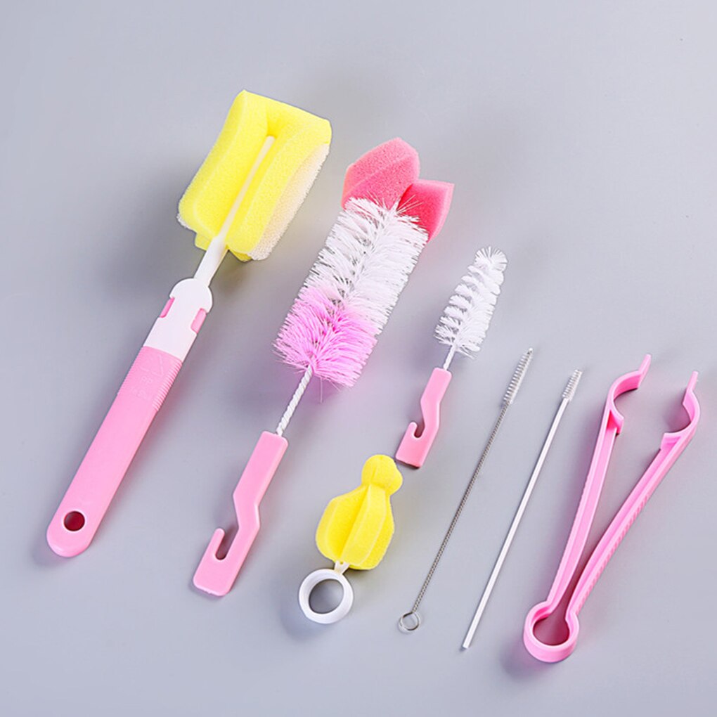 ! 7 pièces ensemble de brosses de biberon éponge nettoyage tasse brosses bouteilles pour bébés Kit de nettoyage de Tube anti-rayures