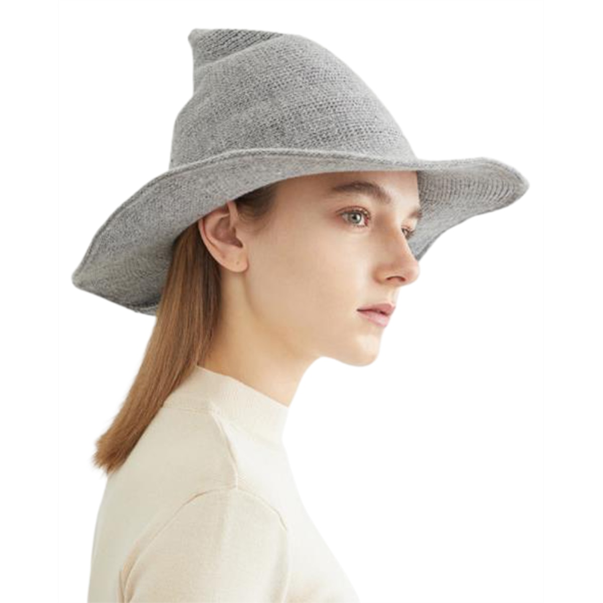 Nova moda feminina senhoras chapéu de malha cor sólida balde chapéus chapéu pescador chapéu de bruxa preto cinza rosa bege