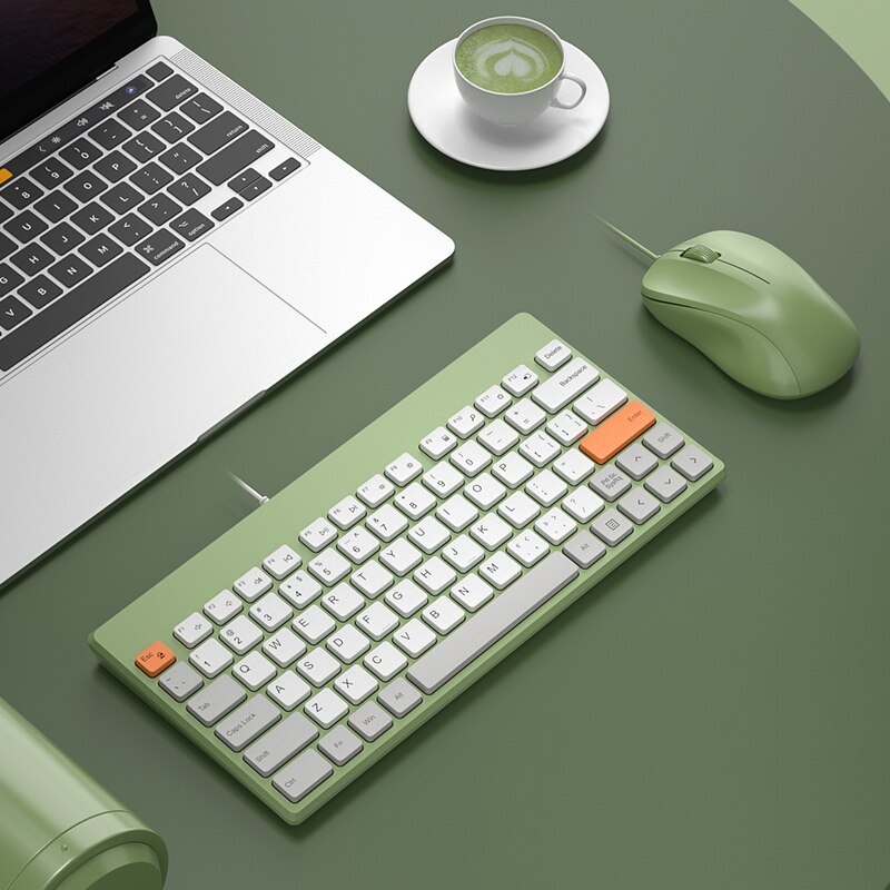 Conjunto de teclado y ratón con cable USB para Macbook, Xiaomi Mini, ratón mágico, Combo silencioso para ordenador portátil: Green Set