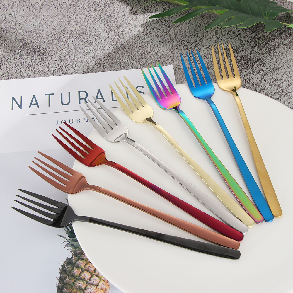 Cuillères et fourchettes à Long manche | Couleur arc-en-ciel en acier inoxydable, cuillère à soupe cuillère glaces thé cuillère à café vaisselle de table, couverts de maison