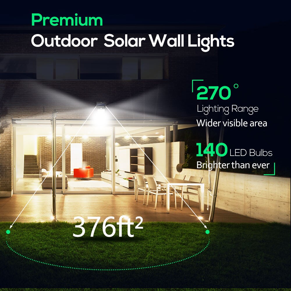 1/2/4PCS LITOM 140 LEDS Solar Light Energy Solar Garden Light IP65 Waterproof PIR Motion Sensor Sunlight For Garage Yard Outdoor