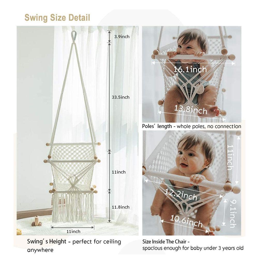 Nordic Cotton Rope Woven Swing Hanging Chair Hanging Basket Hanging Chair Solid Wood Home Children's Room Decoration