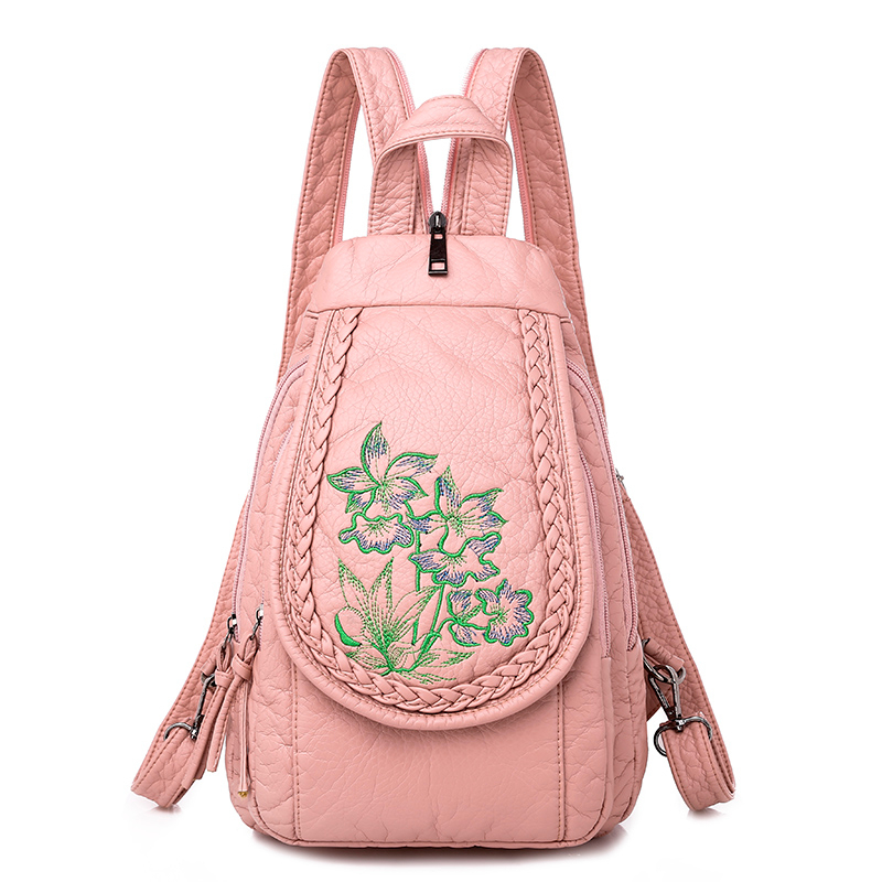 Mochila feminina de couro para mulher e menina, bolsa de ombro feminina de alta qualidade feita em couro macio, ideal para viagens e escola de 2019 nova varal: pink style1