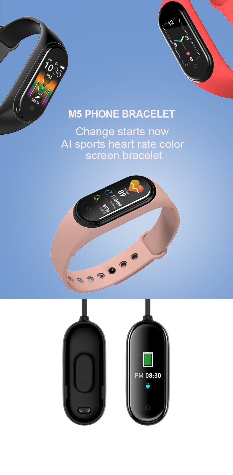 Smart Band Armband M5 Bloeddruk Hartslagmeter Waterdicht Polsband Smart Band Sport Fitness Tracker Smart Horloge M4