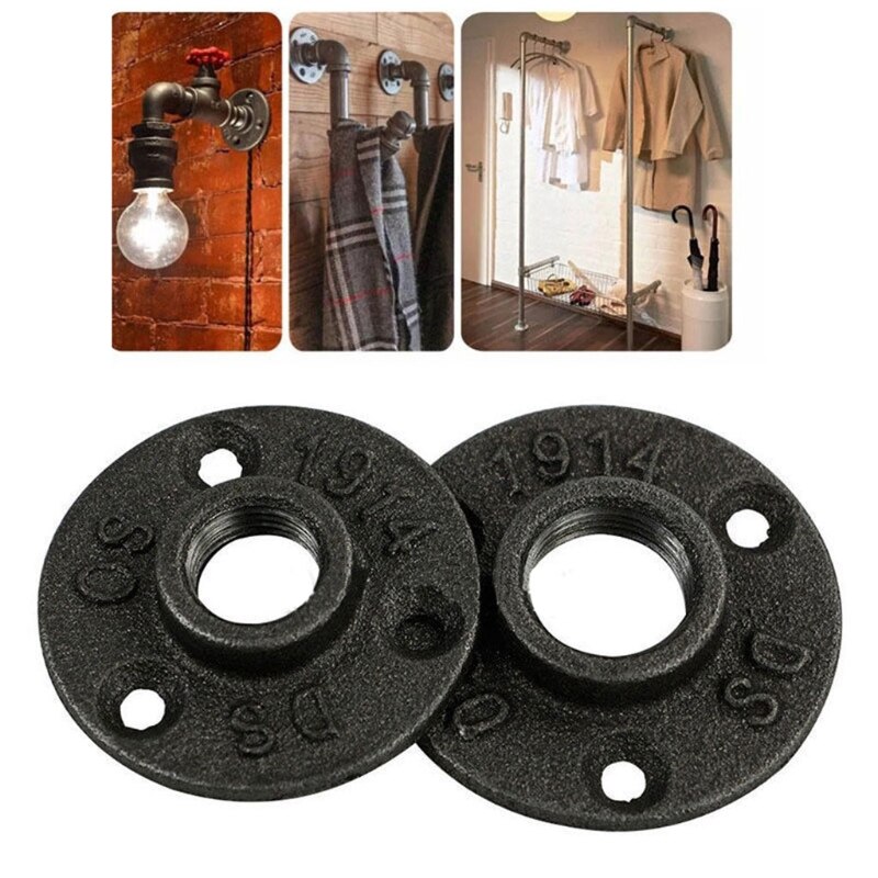 3/4\" Malleable Threaded Floor Flange Iron Pipe Fittings Wall Mount Black