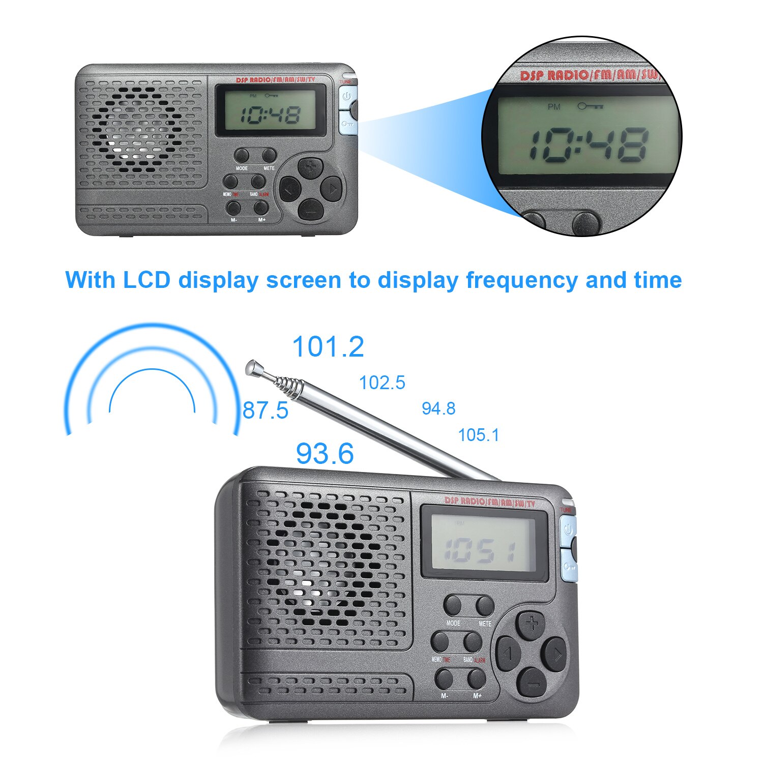 Portable Radio AM/FM/SW Pocket Radio with LCD Screen Multi-band Digital Stereo DSP Radio Receiver