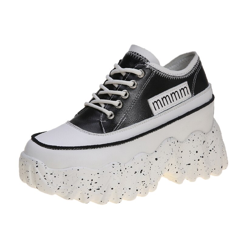 Femmes grosses baskets printemps 8.5CM talons hauts chaussures décontractées à semelles épaisses à lacets dames chaussures à plate-forme compensée baskets femme
