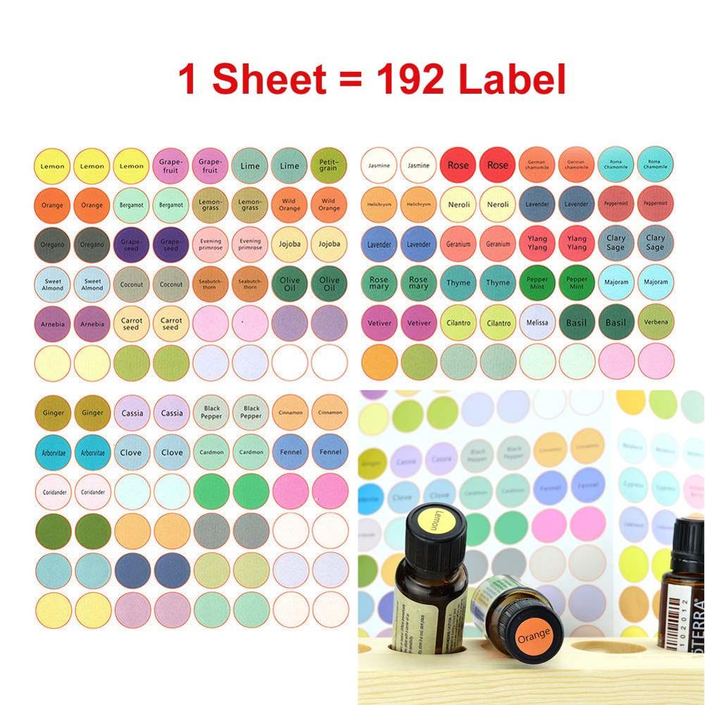 1 ark = 192 etiketter æteriske olieflasker låg låg etiketter runde cirkel farverige legetøj klistermærker kompatible til doterra unge levende: 1 stk