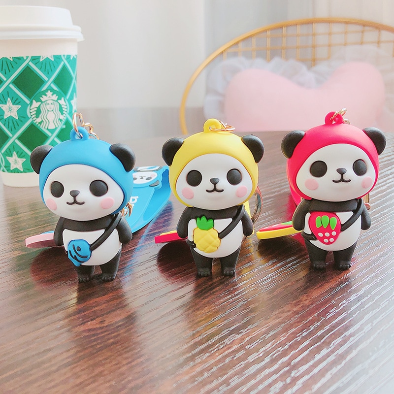 Cute cartoon Panda keychain Silicone Key chains For Women 3D Animal Keyrings Charm Car Key Holder bag ornaments