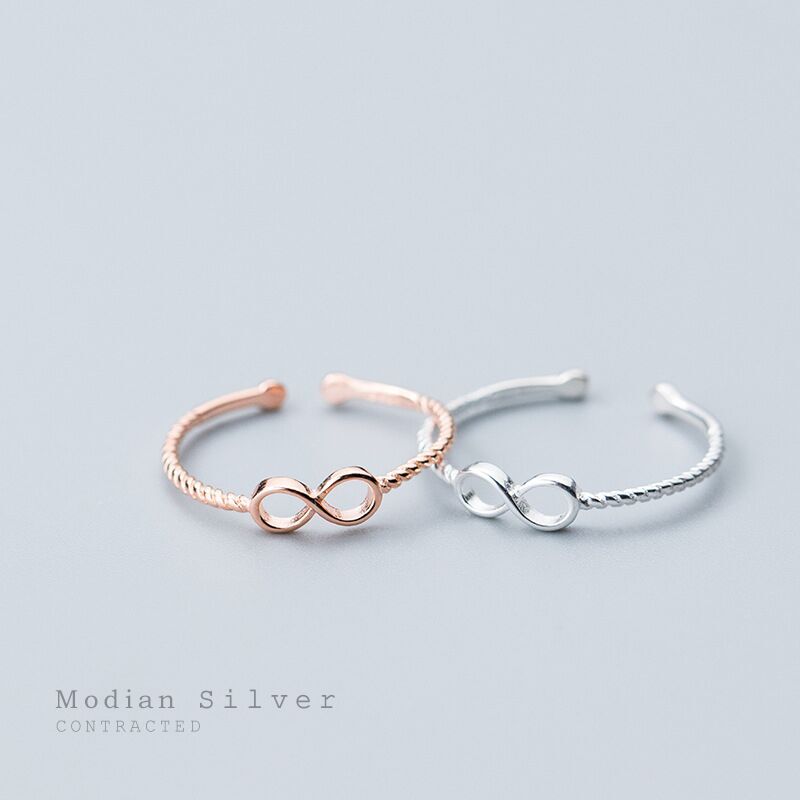 Modian Mobius 925 Sterling Silver Infinite Love Slim Ring for Women Twist Free Size Ring Fine Jewelry Memorial