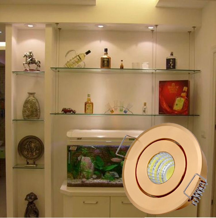 Mini foco Led COB de 5W, luz descendente LED regulable de 230v, pantalla de joyería en miniatura de níquel satinado, lámpara de gabinete con agujero cortado de 40mm