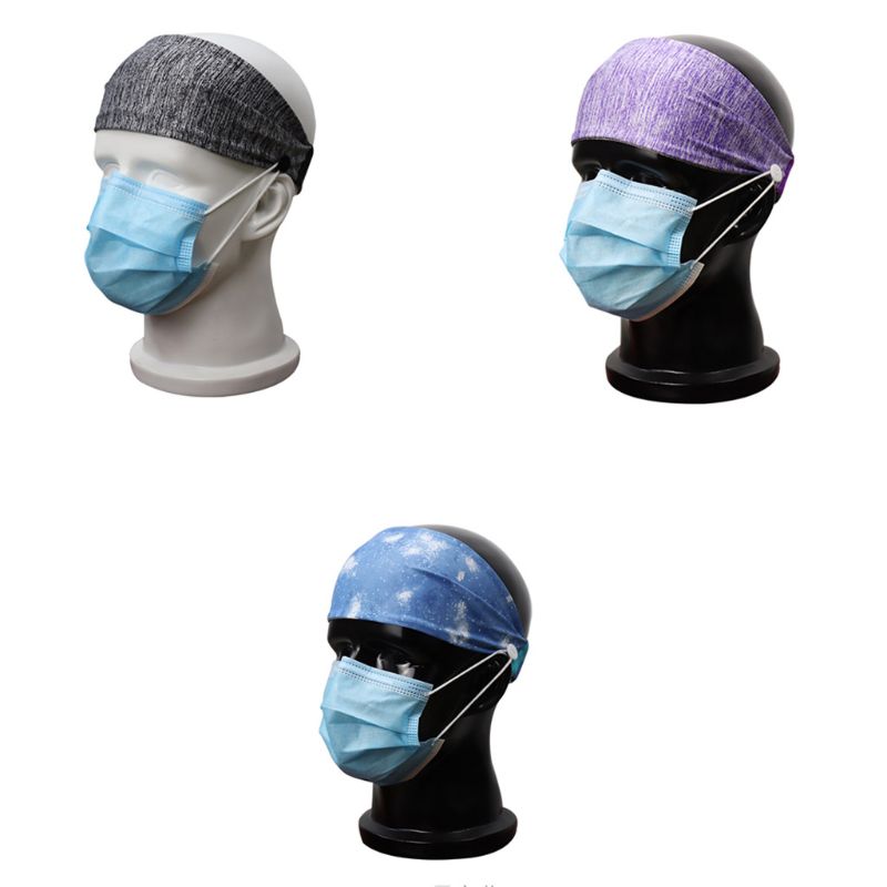 Maske turban med knapper multifunktionelt blødt svedbånd elastisk fugtgivende