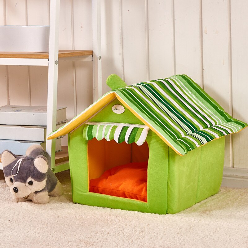 Verkoop Hond Huisdier Huiskat Bed Voor Honden Mat Banken Kennel Bedden Katten Kleine Medium Honden Outdoor Afneembare Strepen cover Producten: green / L40xW38xH40cm