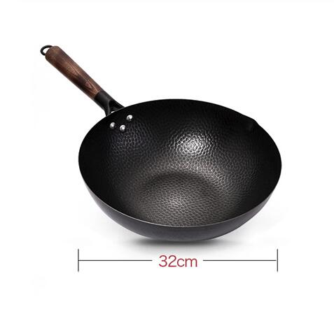 Jernwok traditionelle håndlavede jernwok non-stick pan ikke-belægning gaskomfur køkkengrej: Gul