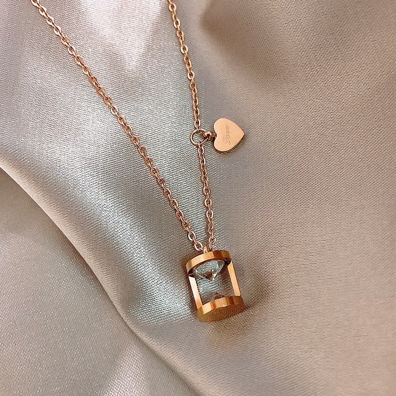 Luksus berømte mærke smykker steg guld rustfrit stål timeglas kærlighed halskæde