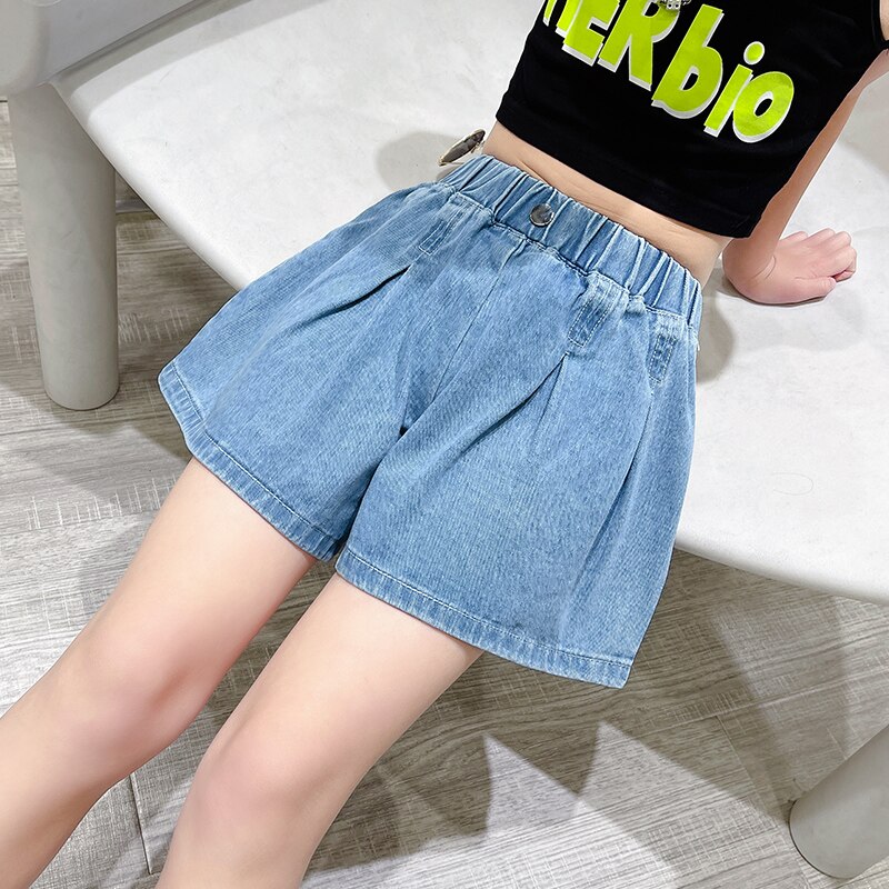 Girls Jean Shorts 2022 Summer Loose Style School Girls Shorts Casual Teenage Kids Denim Shorts For 2-14Years