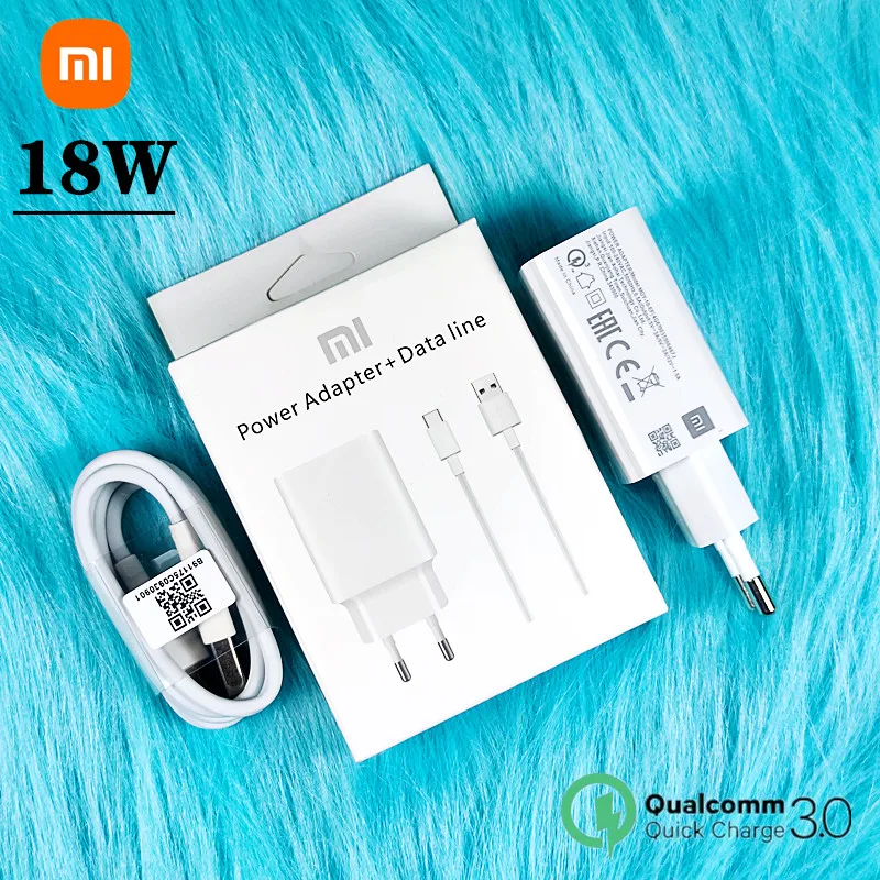 Original Xiaomi 18W Charger Fast Charge QC 3.0 EU Adapter For Redmi 12 10C 13R 12R Note 8 Pro 9 9T Poco M3 C40 Usb Type C Cable: DE