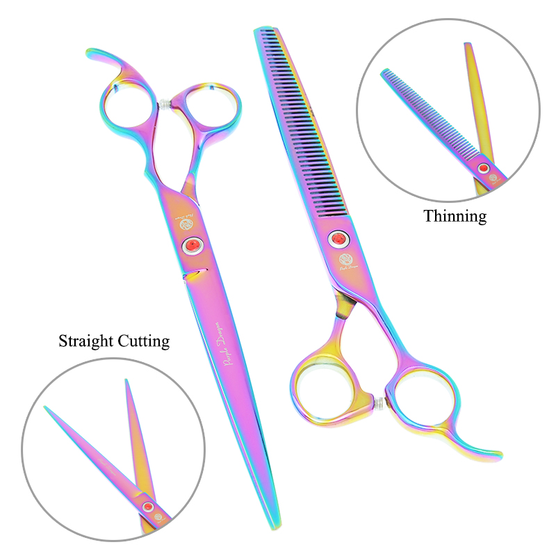 8.0 &quot;lila Drachen Hunde Pflege Schere Haustiere Gerade Gebogen Schneiden Tijeras Friseur 7.5&quot; Ausdünnung Scher Ebene Trimmer B0051B