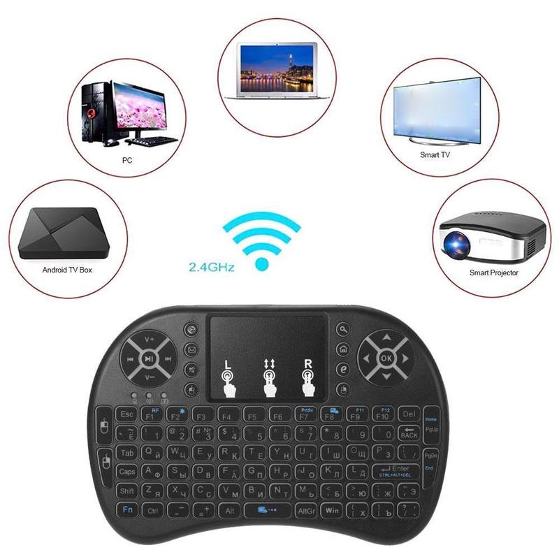 I8 Mini Backlit Draadloos Toetsenbord 2.4Ghz Wireless Touch Computer Toetsenbord Afstandsbediening Wit Zwart Toetsenbord