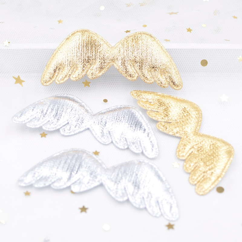 30 stk. 78mm guld- og sølvfarvet engelvinge applikationer polstrede lapper til diy håndværk tøj hårnål ornament tilbehør  g01