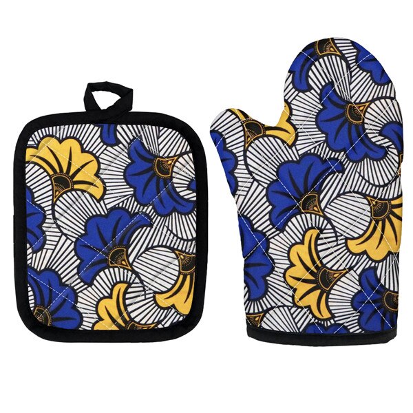Set Van 2 Afrikaanse Etnische Tribal Bloemen Keuken Koken Magnetron Handschoenen Mitts Pot Pad Heat Proof Beschermd Thuis Bakken pads: HTAE002D19