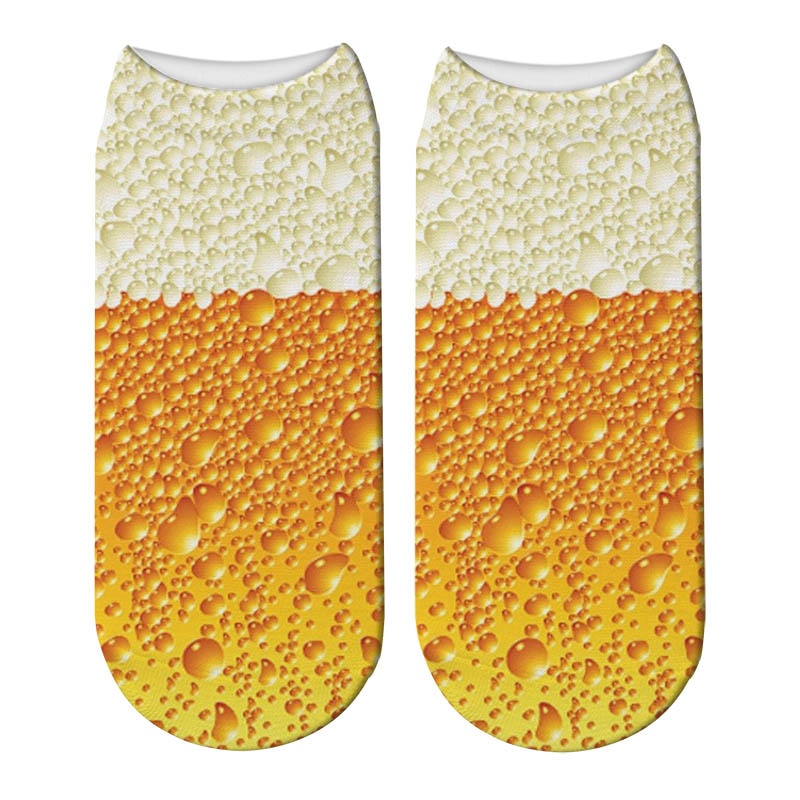 Calcetines de algodón con estampado de cerveza para mujer, calcetín informal divertido de tobillo bajo, Harajuku, Unisex, de compresión, transpirables