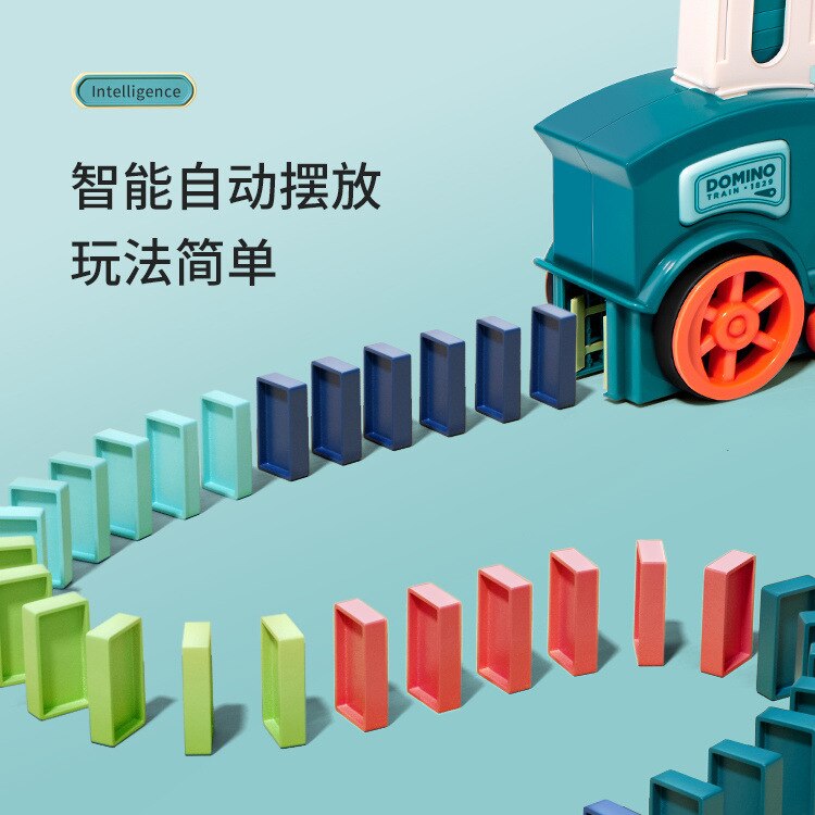 Mini tren de dominó eléctrico para niños, juguete educativo acústico-óptico, se pone de pie y suelta automáticamente